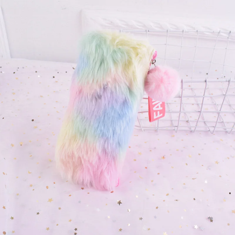 Kawaii Penal плюшевый школьный чехол для девочек пенал Радуга Pencilcase корейский большой