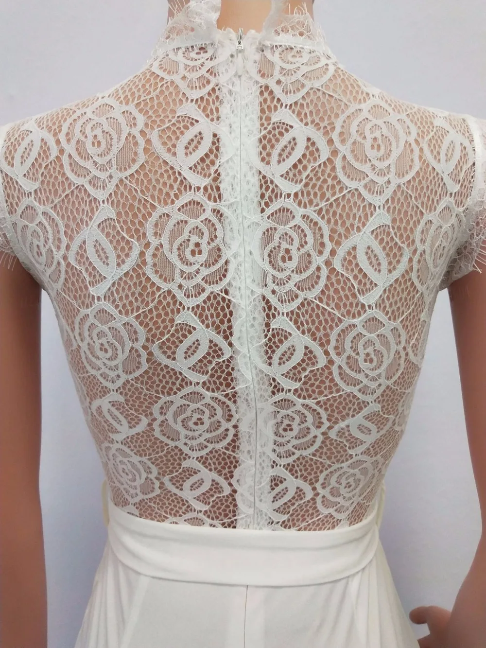 

Woman Lace Patchwork Sexy Party Jumpsuit Summer O Neck Sleeveless Straight Romper Lady Long Wide Leg Sashes Overalls