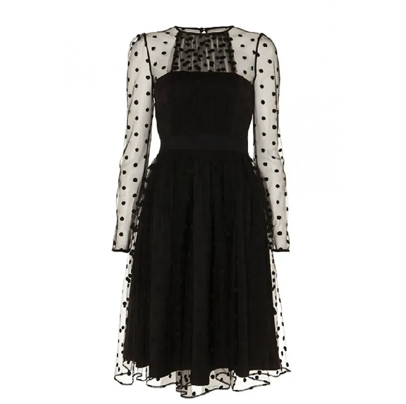 2017 женское Сетчатое платье в горошек черное кружевное вечернее с о вырезом и