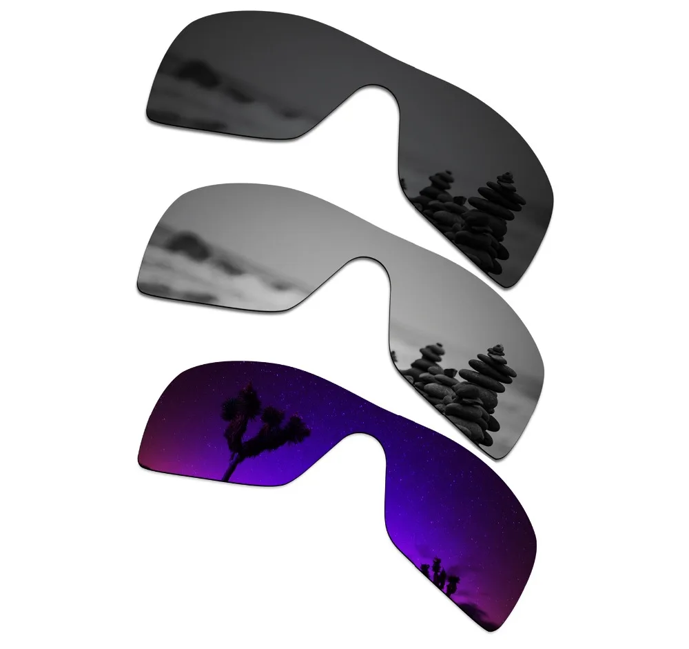 SmartVLT 3 Pieces Polarized Sunglasses Replacement Lenses for Oakley Batwolf Stealth Black and Silver Titanium and Plasma Purple