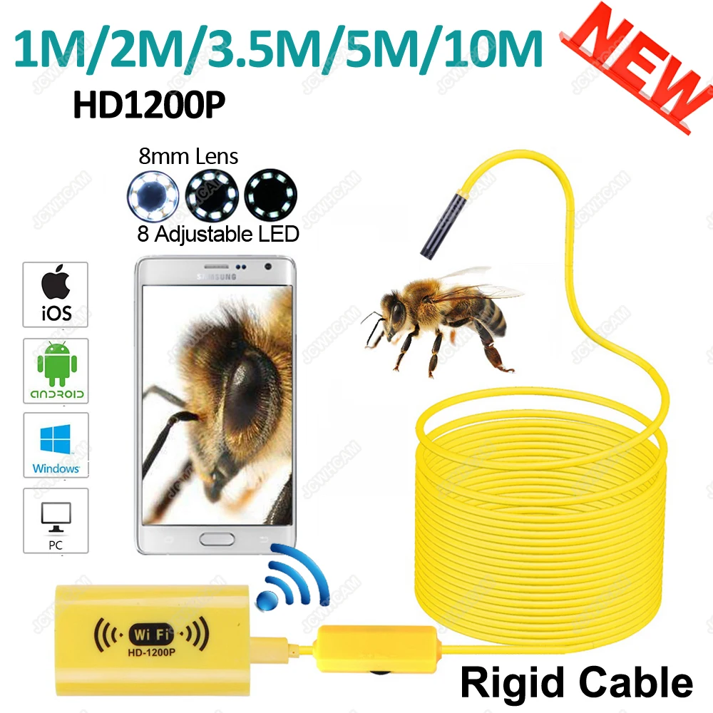 

HD 1200P Wireless WiFi Endoscope Mini Camera Waterproof Semi Rigid Inspection Camera 8mm Lens 8LED Borescope For Android IOS PC