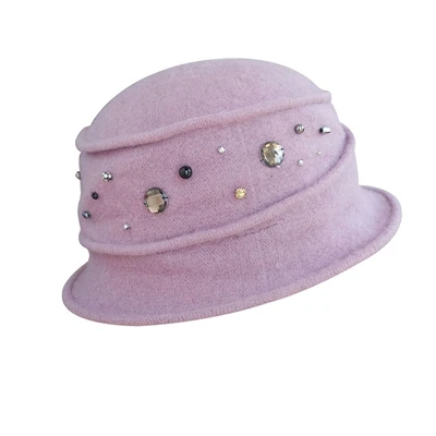 Light Purple Женские зимние шапки, 1920 s, стильные, стразы, шерстяная шапка для женщин, фетровые, вязанные крючком шапки для дам, женские теплые вязаные шапки - Цвет: Light Purple