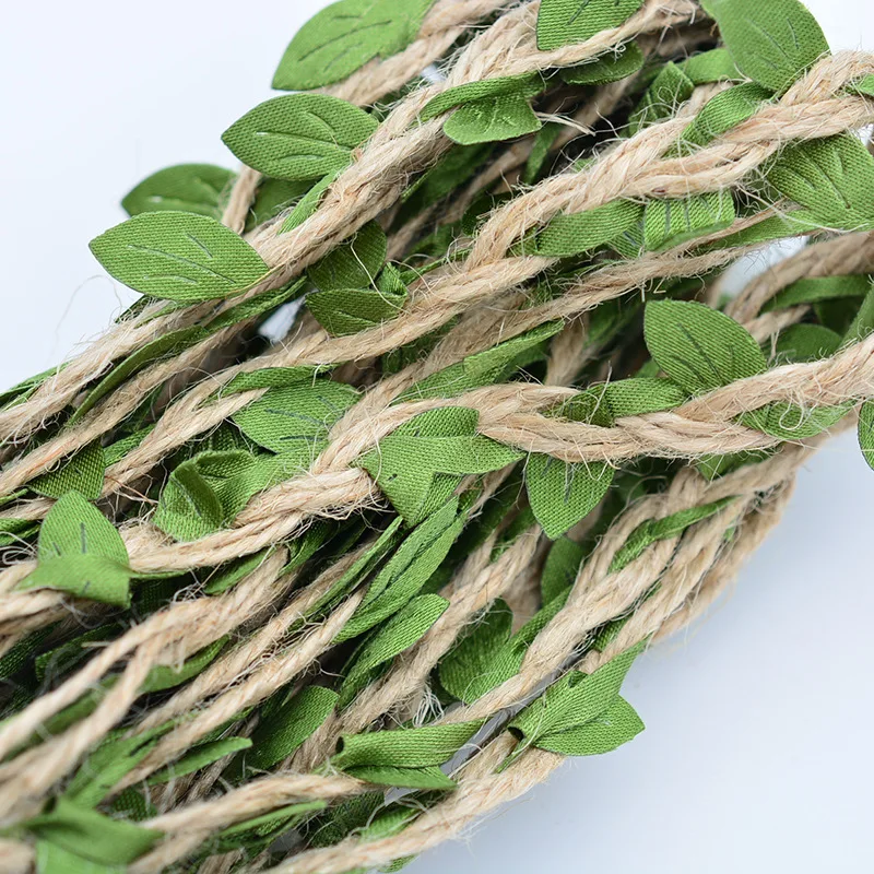 Тканая занавеска из пеньковой веревки украшение с зелеными листьями для