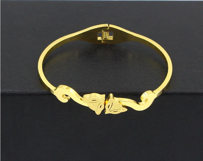 Gold Color Нержавеющая сталь открытие глазури двойной браслет в виде лисы браслет для влюбленных - Окраска металла: Gold Color