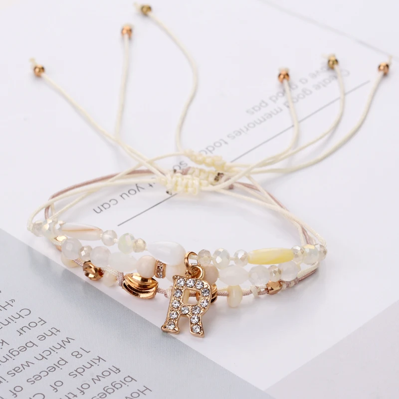 NoEnName pcs Handmade DIY Crystal Letter Charm Bracelet Jewelry Bohemia Beads Weave String Rope Friendship Bracelets For Women | Украшения