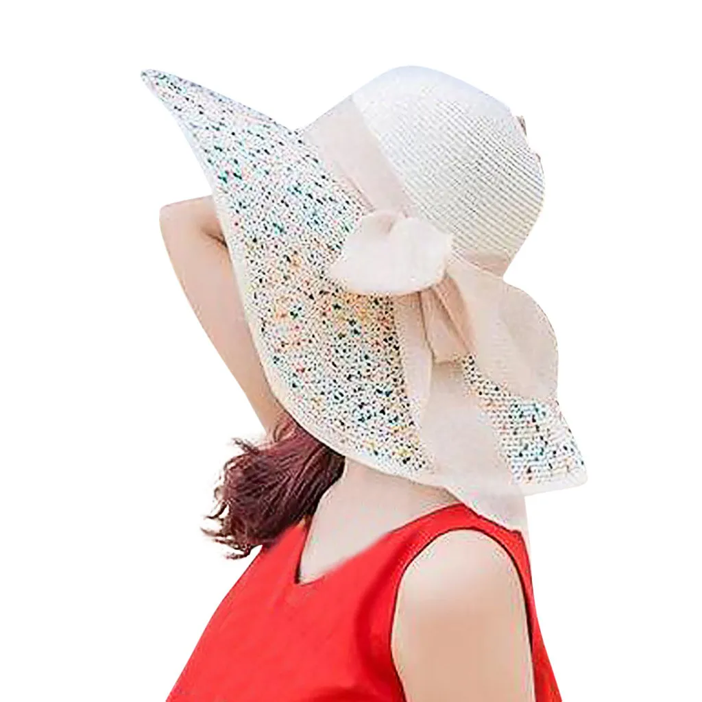 Летние Кепки Для женщин красочный большой край соломенная шляпа с бантом широкополая шляпа от солнца шляпы с широкими полями пляжные Кепки Chapeau Homme Ete# BL5
