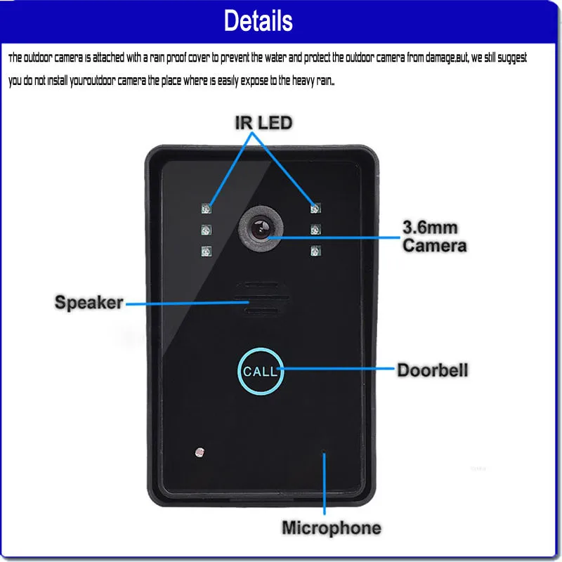 7 ''проводной видео дверной звонок Домофон ночного видения ИК