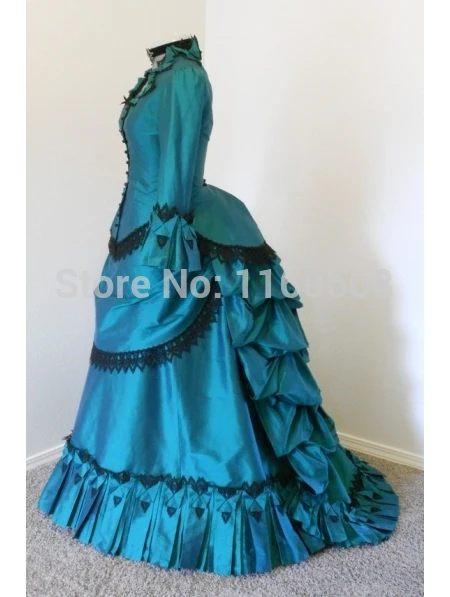 Бальное платье из синей тафты в викторианском стиле бальное для сцены|victorian bustle