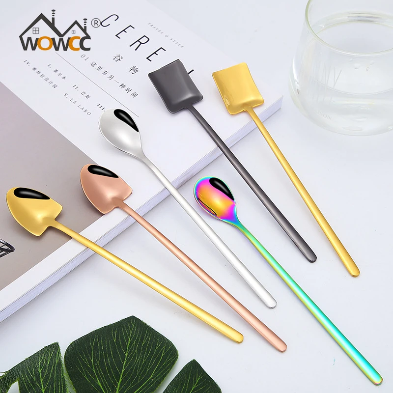 Кофейная и чайная ложка из нержавеющей стали с длинной ручкой кухонные красочные