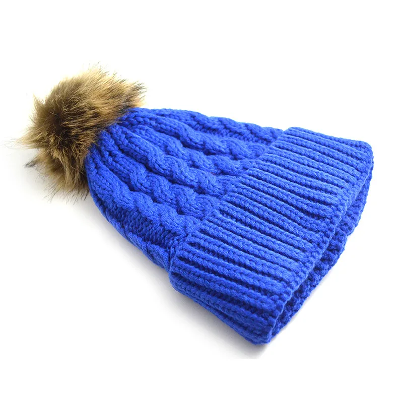 Новый пышной опушкой из искусственного меха Pom pom трикотажные Шапки шапки бини