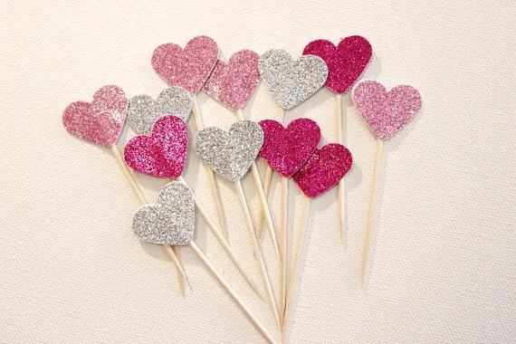 40cps серебро розовыми сердцами вечерние бокалы для кексов дня рождения торт