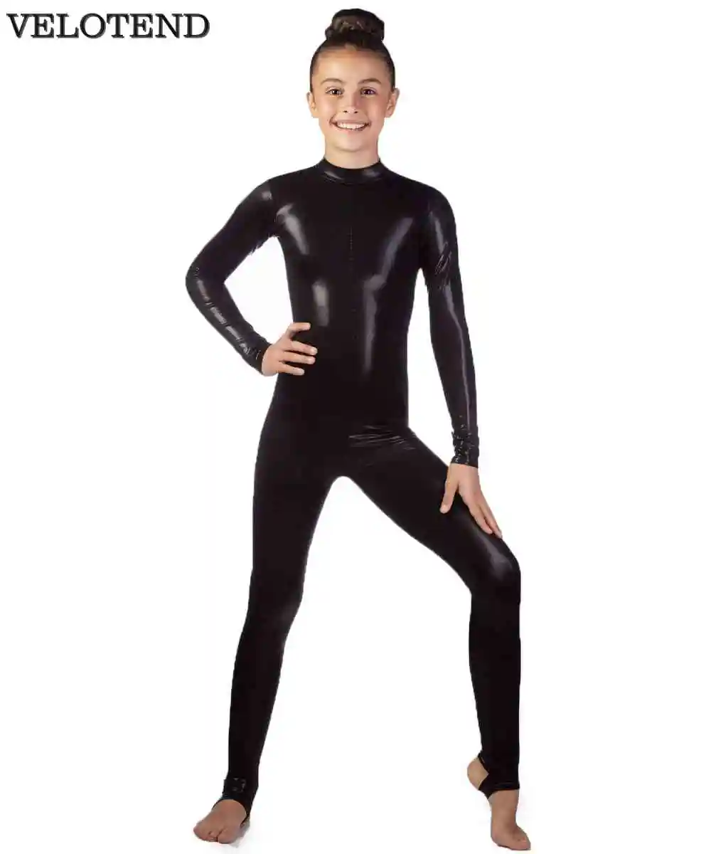 VELOTEND обувь для девочек металлик с длинным рукавом Unitards Stirrups Дети Водолазка