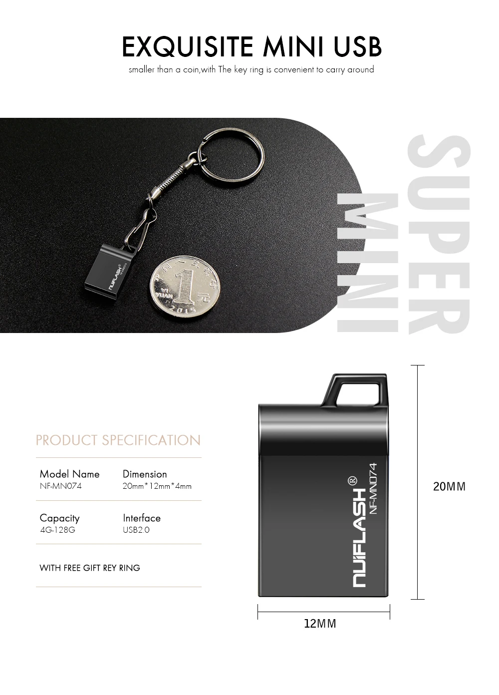 Nuiflash супер мини металлический usb флеш-накопитель 4 ГБ 8 ГБ 16 ГБ флеш-накопитель 32 Гб 64 ГБ usb 2,0 флеш-накопитель