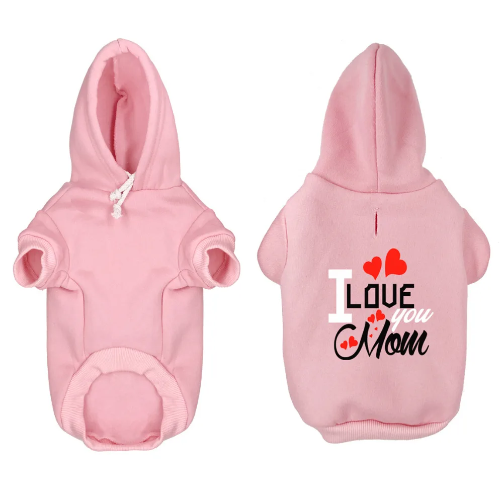 Новые толстовки с принтом «Love You Mom» для домашних животных, теплая одежда для маленьких, средних и больших собак, кошек, французского бульдога, удобное пальто, одежда для собак