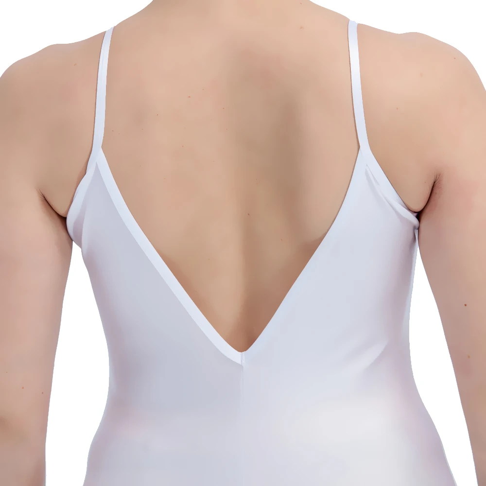 Комбинезон для танцев и гимнастики, белый камисоль из нейлона и лайкры с V-образным вырезом на спине, для женщин и девочек от AliExpress WW