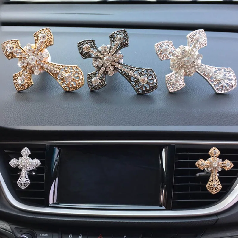 Автомобильные аксессуары, освежитель воздуха для салона автомобиля, стразы, крест, Иисус, Кристиан, отдушка, зажим, аромат, автомобильный запах, авто украшение