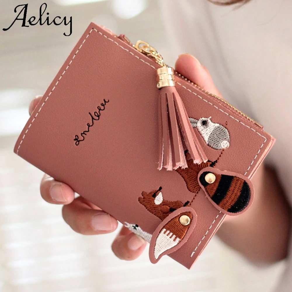 Aelicy женский короткий кошелек с лисой кошкой кисточками для монет