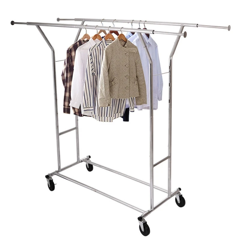 Стальная вешалка для одежды с двойной рейкой регулируемая телескопическая