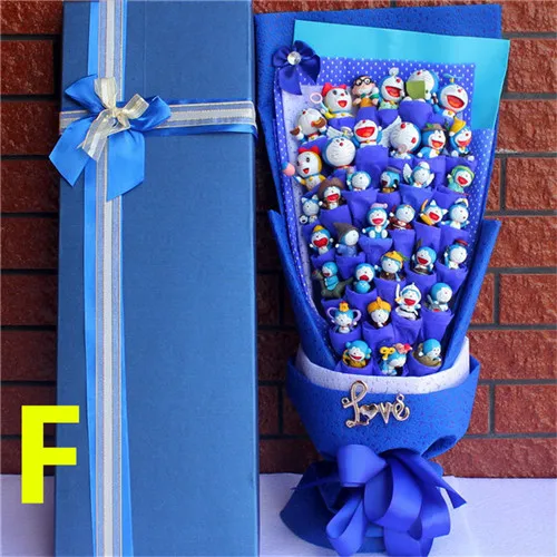 F Мини ПВХ Doraemon Цветы Букет Искусственные розы цветок из искусственного шелка подарок Букеты Свадебные День Святого Валентина игрушки довольно люблю - Цвет: F