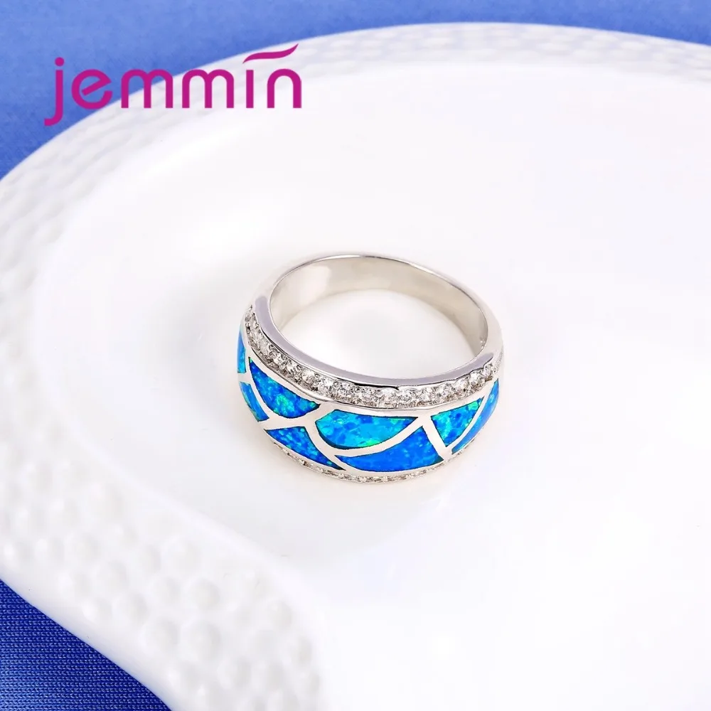 925 Sterling Silver Wedding Engagement Rings For Men And Women Fine Blue Fire Opal Party Finger Ring Micro Rhinestone | Украшения и