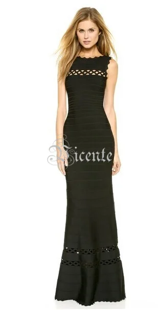 Лидер продаж Элегантное платье без рукавов с зубчатым краем длинное Бандажное