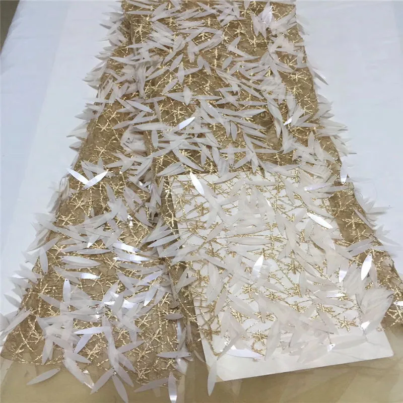 2018 High Quality African Lace Fabrics Nice French Net Embroidery Sequins + 3D flower Tulle Fabric For Wedding Dress juan | Дом и сад