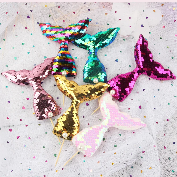 6 Pcs Shining Mermaid Tail Starfish Set Cake Topper Baby Shower Birthday DIY Cake Top Flags Decoration Festival Party Supplies