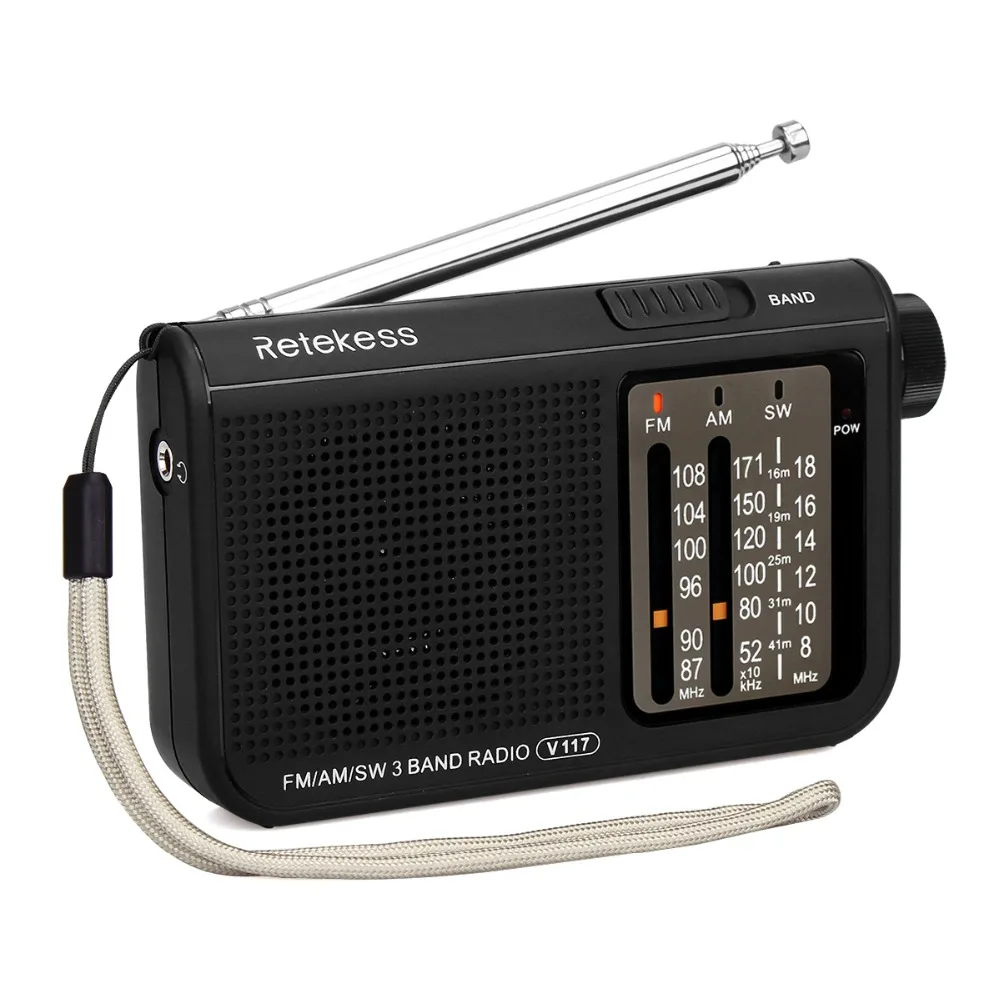 Радиоприемник Retekess V117 3 диапазона FM/AM/SW на батарейках аварийный радиоприемник