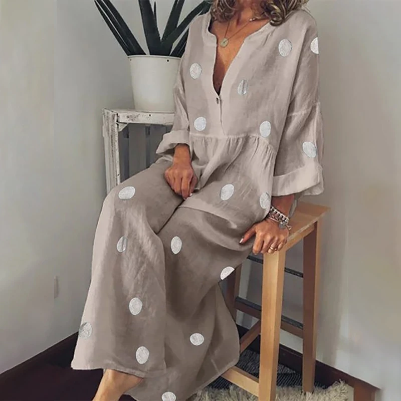 Женское платье в горошек LASPERAL летнее свободное богемное Платье макси с v-образным