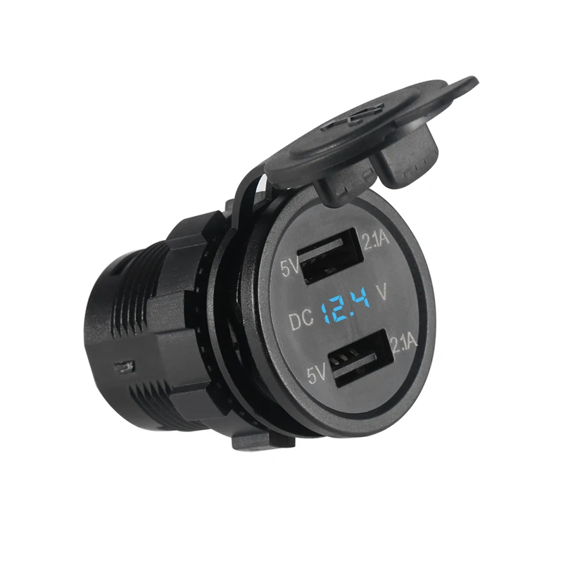 blue Car Charger Powstro Dual USB зарядное устройство автомобильное зарядное устройство Прикуриватель разъем светодиодный вольтметр Водонепроницаемый мобильный телефон смарт Зарядка адаптер - Тип штекера: blue Car Charger