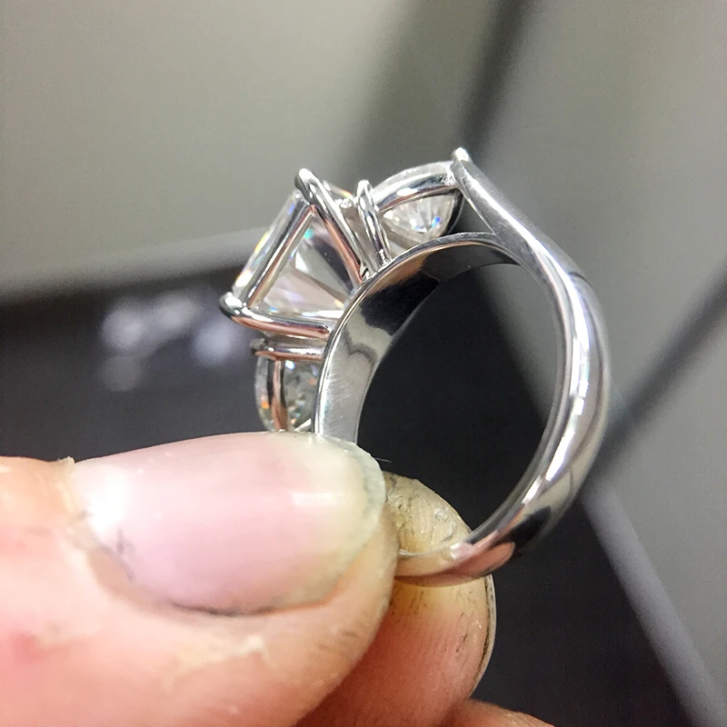 AEAW DF Сияющий граненый обручальное кольцо 4ct 8x10 мм центр с триллионом кольцо на головщину Твердое 14 к белое золото для женщин