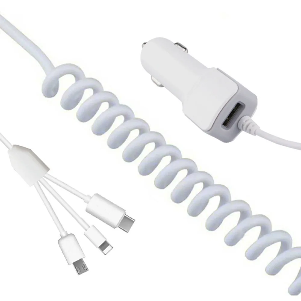 Микро USB Автомобильное Зарядное устройство 3-в-1 сплиттер зарядка через usb кабель для iPhone и Android телефонов Тип-C мобильного телефона Быстрый Зарядное устройство автомобиля-Зарядное устройство