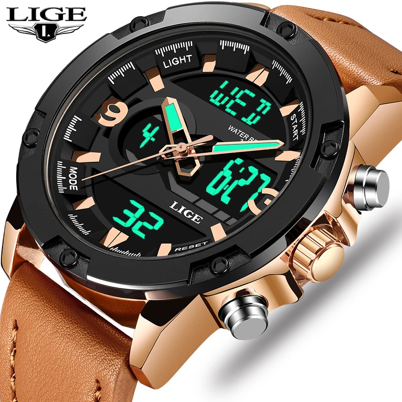 Relogio Masculino LIGE мужские часы наручные со светодиодной подсветкой Мужские