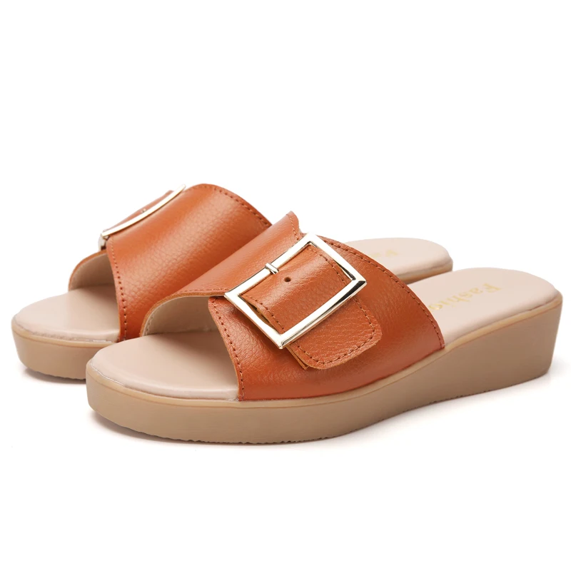 Летние кожаные сандалии-шлепанцы сабо для женщин сбалансированная обувь