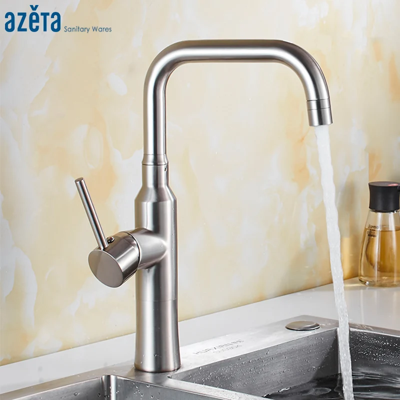 

Azeta Kitchen Tap Brushed Nickel Swivel Kitchen Water Mixer torneira cozinha Deck Mounted Crane for Kitchen Sink Faucet AT9508BN