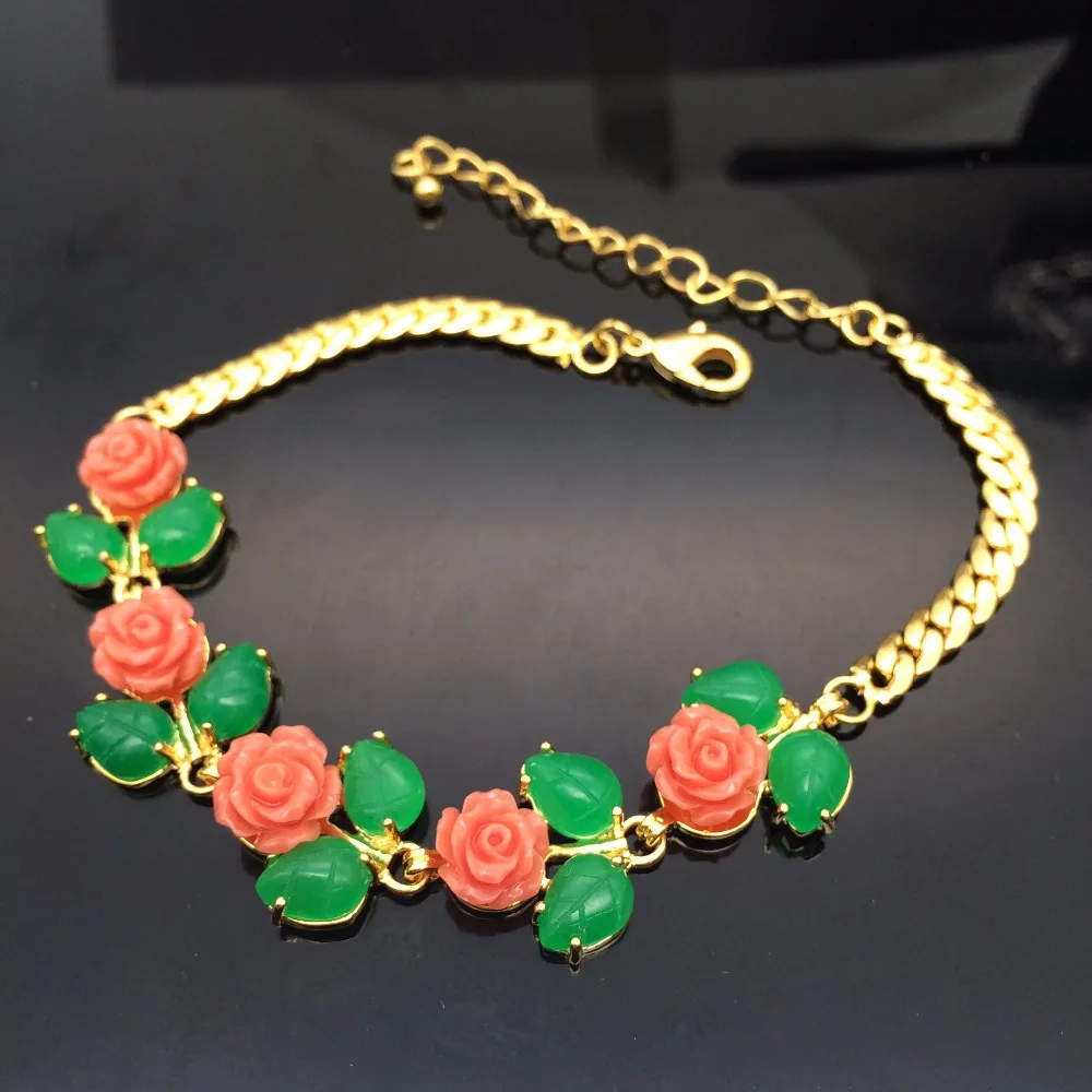 JINYAO роскошный высококачественный Браслет из чистого золота с зеленым камнем и