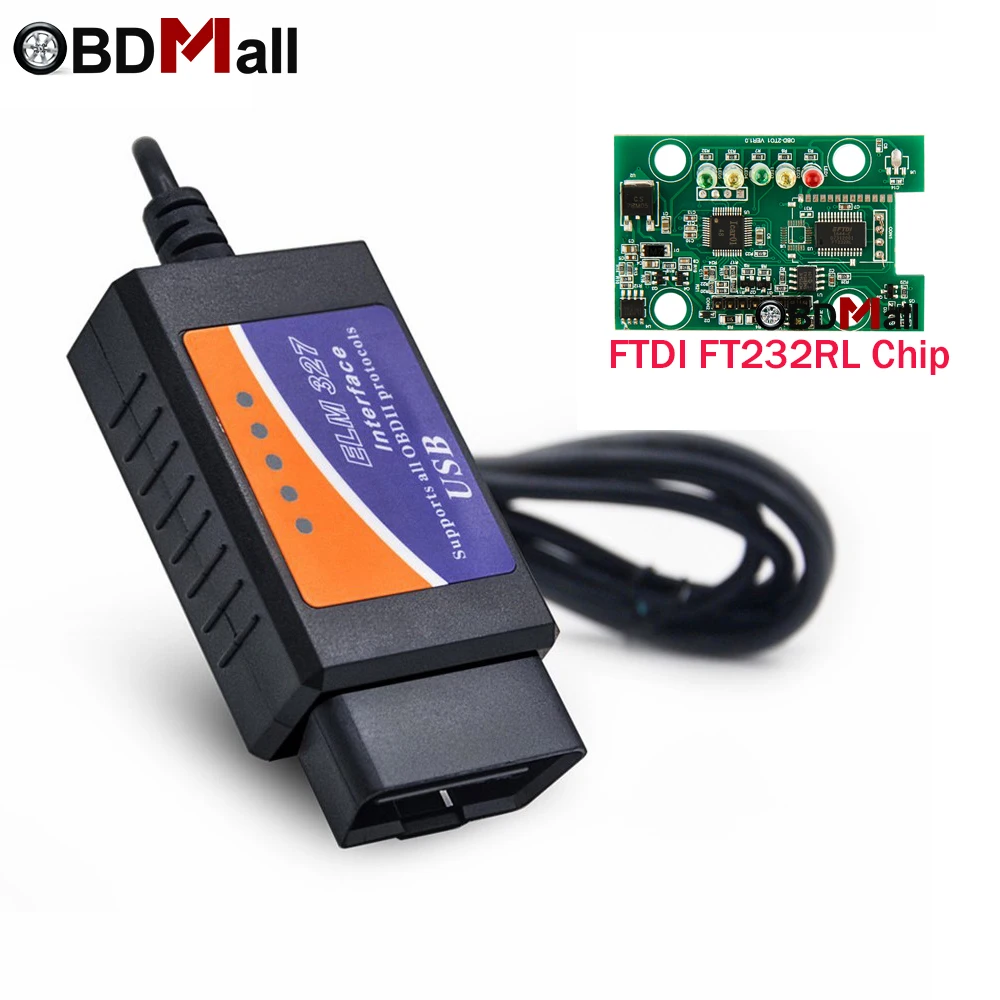

FTDI FT232RL Chip!! Real ELM327 USB V1.5 OBDII EOBD Scanner Automotive OBD2 Scan Tool for PC system ELM 327 V 1.5 USB Diagnostic