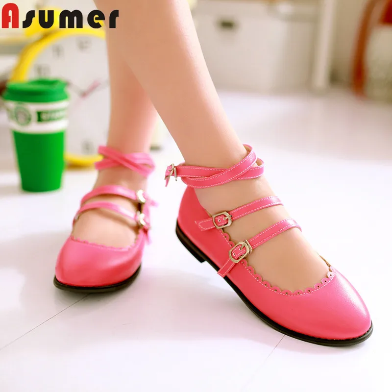 

Asumer 2021 new flats shoes women round toe buckle mary janes buckle casual flat with ladies shoes shallow women flats big size