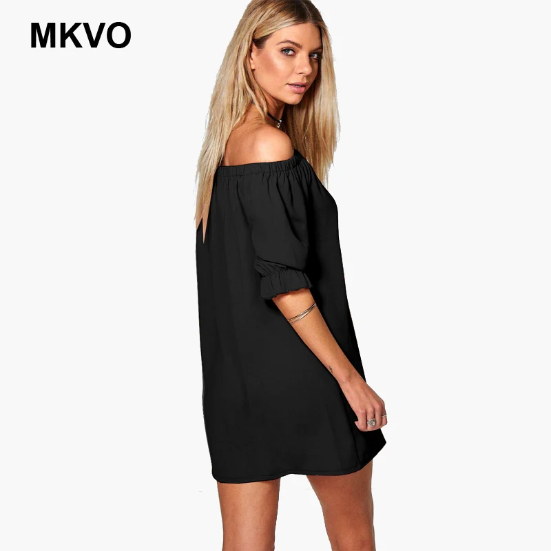 Женское платье 2019 летнее сексуальное с открытыми плечами однотонное шифоновое в