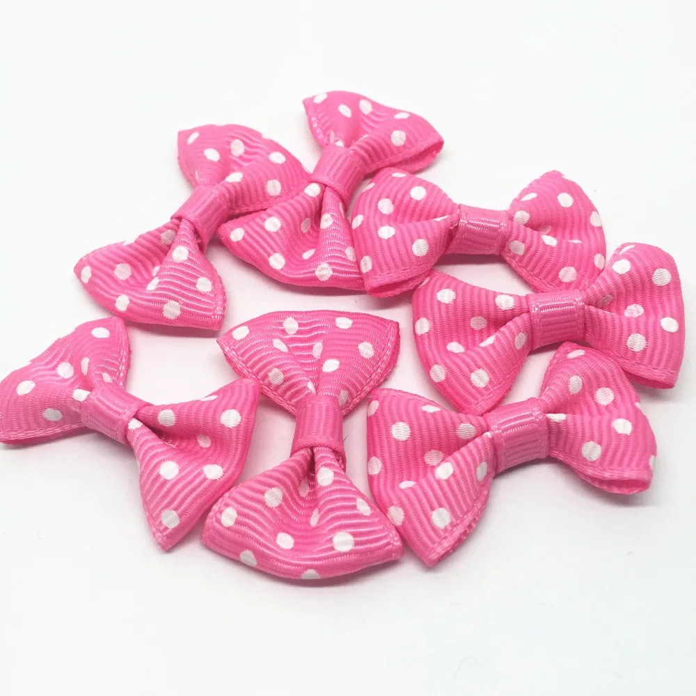 100pcs/lot Handmade Mini Bows Dark Pink White Dots Grosgrain Ribbon Bow Embellishments DIY Hair Accessories
