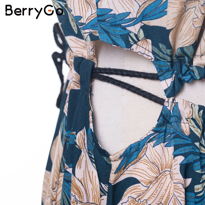 BerryGo women dresses Summer boho Stitching lace maxi dress Elegant floral print mesh long Sexy see through beach vestidos | Женская