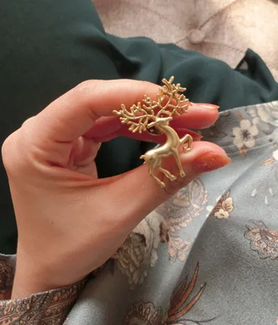Лидер продаж новый фирменный дизайн Женская матовая Золотая брошь с оленем в