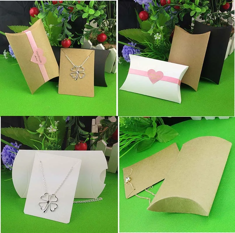 Коробка подушка из крафт бумаги упаковка ожерелье ювелирных изделий дисплей