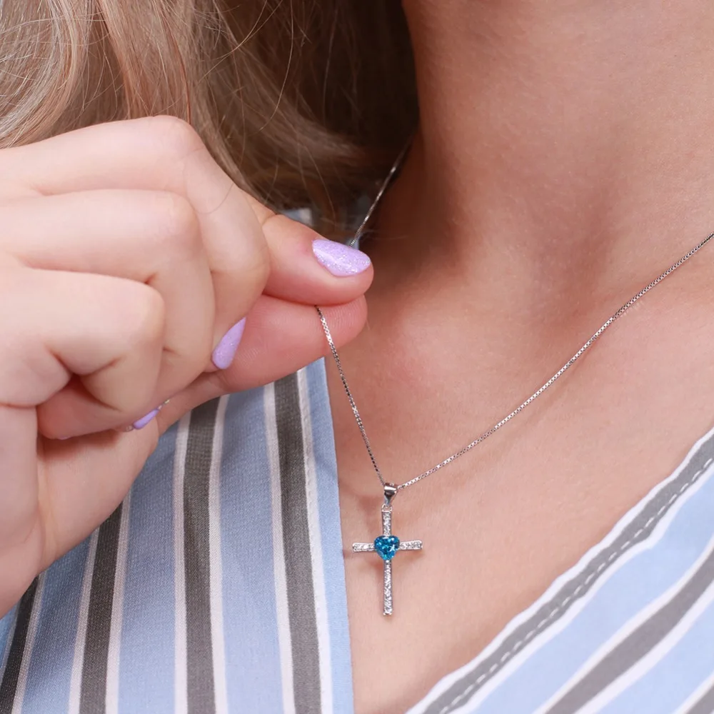 ORSA JEWELS, подлинное 925 пробы Серебряное сердце с подвеской в виде Креста для женщин, ожерелья AAA CZ, Модные женские ювелирные изделия ASN88