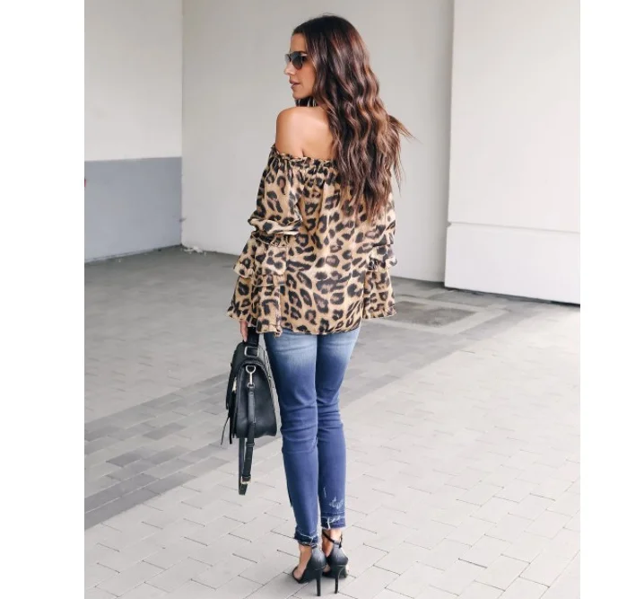 

women shirts plus size pink clothes korean top streetwear chiffon leopard print summer girls flare sleeve boho ladies tops