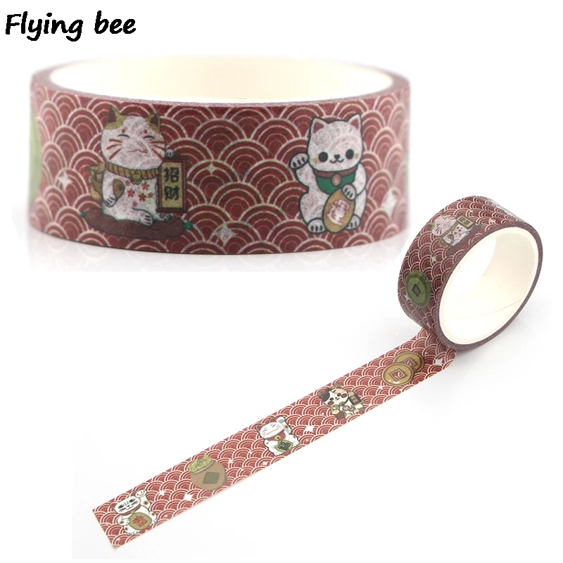 Flyingbee 15 мм X 5 м Бумага васи клейкие ленты Lucky Cat забавная клейкая лента DIY Скрапбукинг Стикеры kawaii маскирующая лента X0334