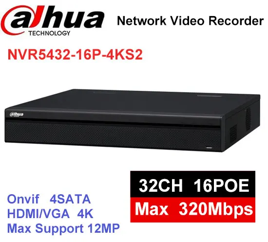 Dahua 32CH NVR nvr5432 16p 4ks2 сети видео Регистраторы H.265/H.264 1.5u 4 К Pro 16poe порта до 12MP