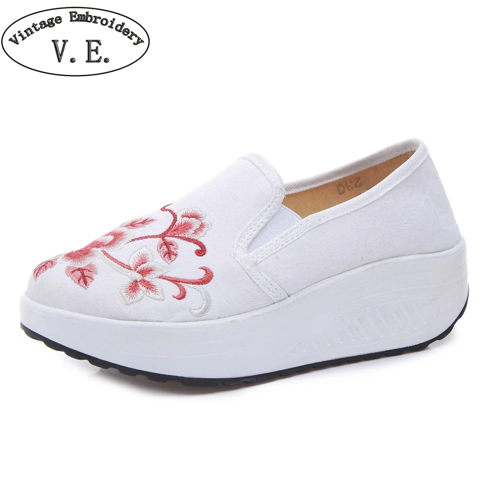Vintage Embroidery Sneakers Women Ladies Floral Embroidered Platform Shoes Woman Casual Ethnic Spring Female | Обувь