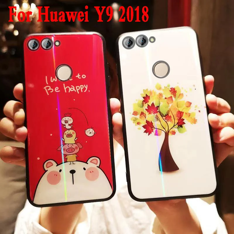 Для huawei y9 2018 чехол наслаждаться 8 plus Роскошные закаленное Стекло Мультфильм