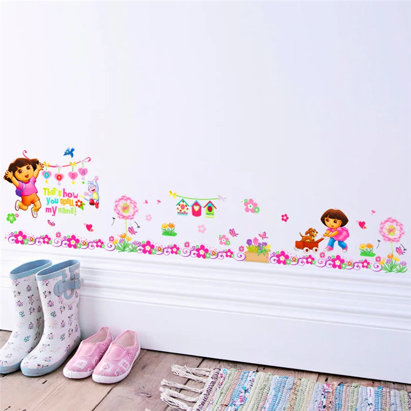 

cartoon Dora monkey baseboard wall art stickers living room bedroom decorative posters diy removable decals kids gift